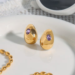 18K gold teardrop-shaped earrings inlaid with gemstones