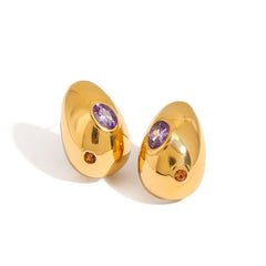 18K gold teardrop-shaped earrings inlaid with gemstones